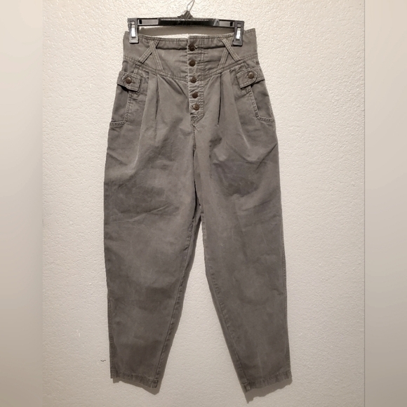 Palmetto's Vintage Super High Waist Button Fly Cargo Utility Pants Army Green - Picture 1 of 7